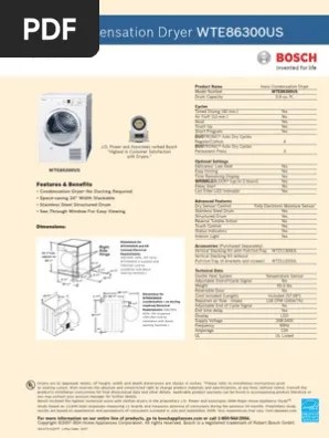 For help and assistance with bosch accessories please visit: Bosch Wte86300us Pdf Clothes Dryer Manufactured Goods