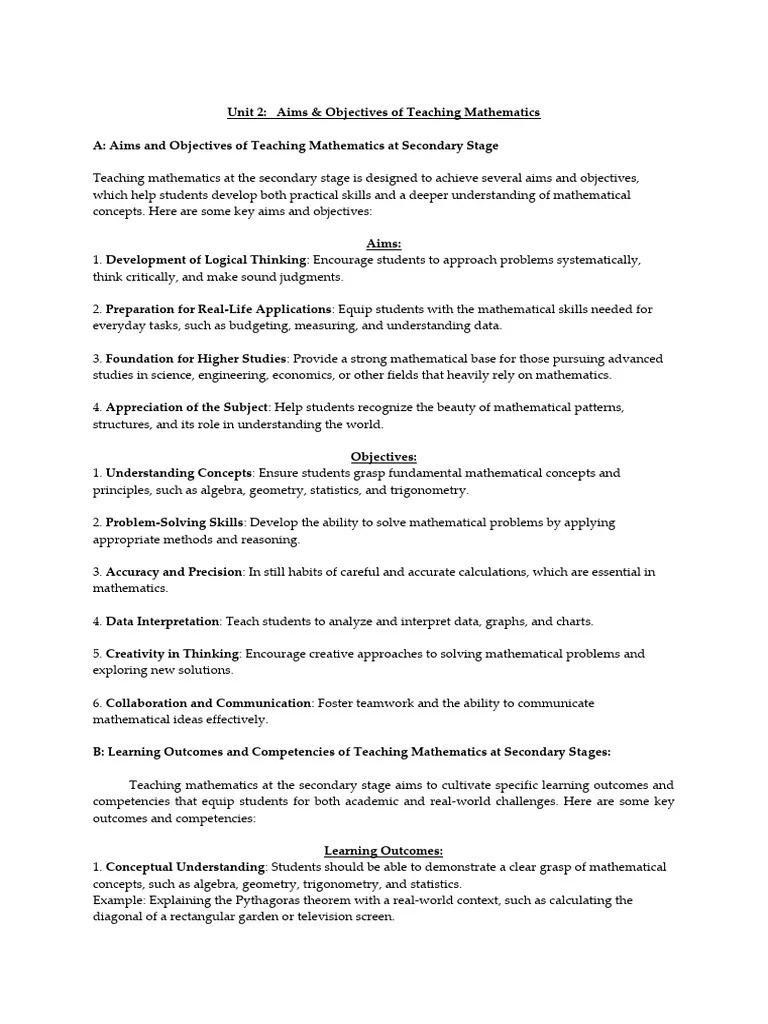 Unit-II - Aims And Objectives Of Teaching Mathematics | PDF | Mathematics | Critical Thinking