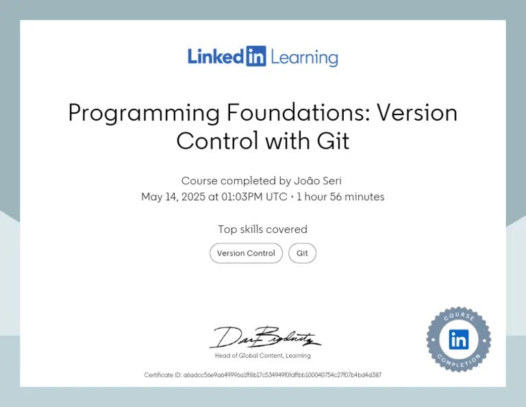 CertificateOfCompletion - Programming Foundations Version Control With ...