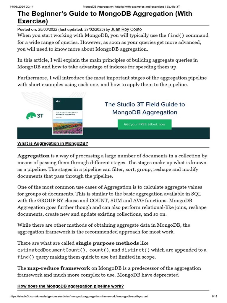 MongoDB Aggregation - Tutorial With Examples And Exercises - Studio 3T | PDF | Mongo Db | Map Reduce
