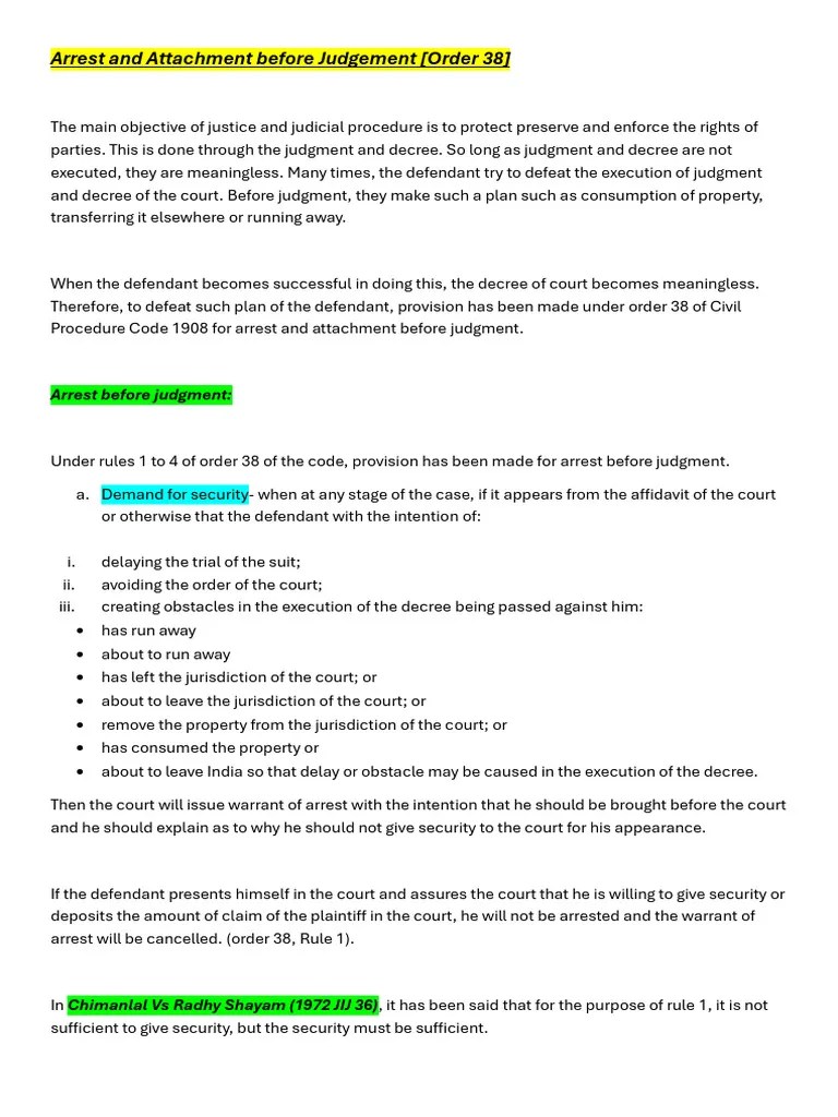 Arrest And Attachment Before Judgment Under CPC | PDF | Lawsuit | Judgment (Law)