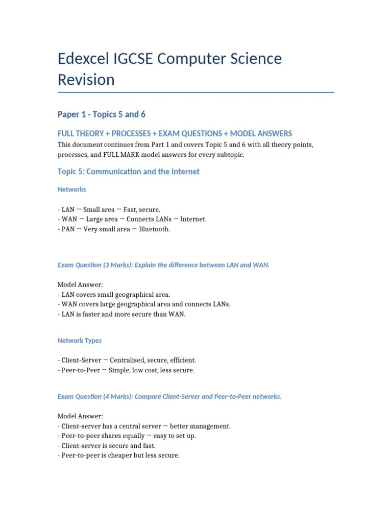 Edexcel IGCSE Computer Science Revision Part2 | PDF | Computer Network ...