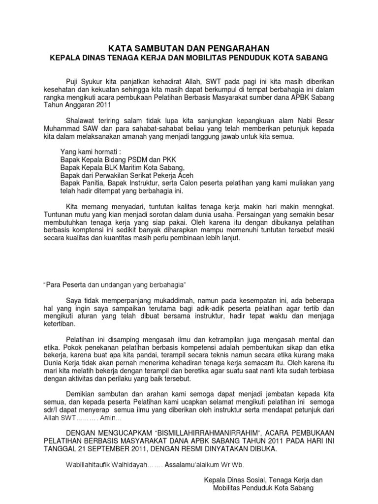 Kata Kata Sambutan Pembukaan Apbk | PDF