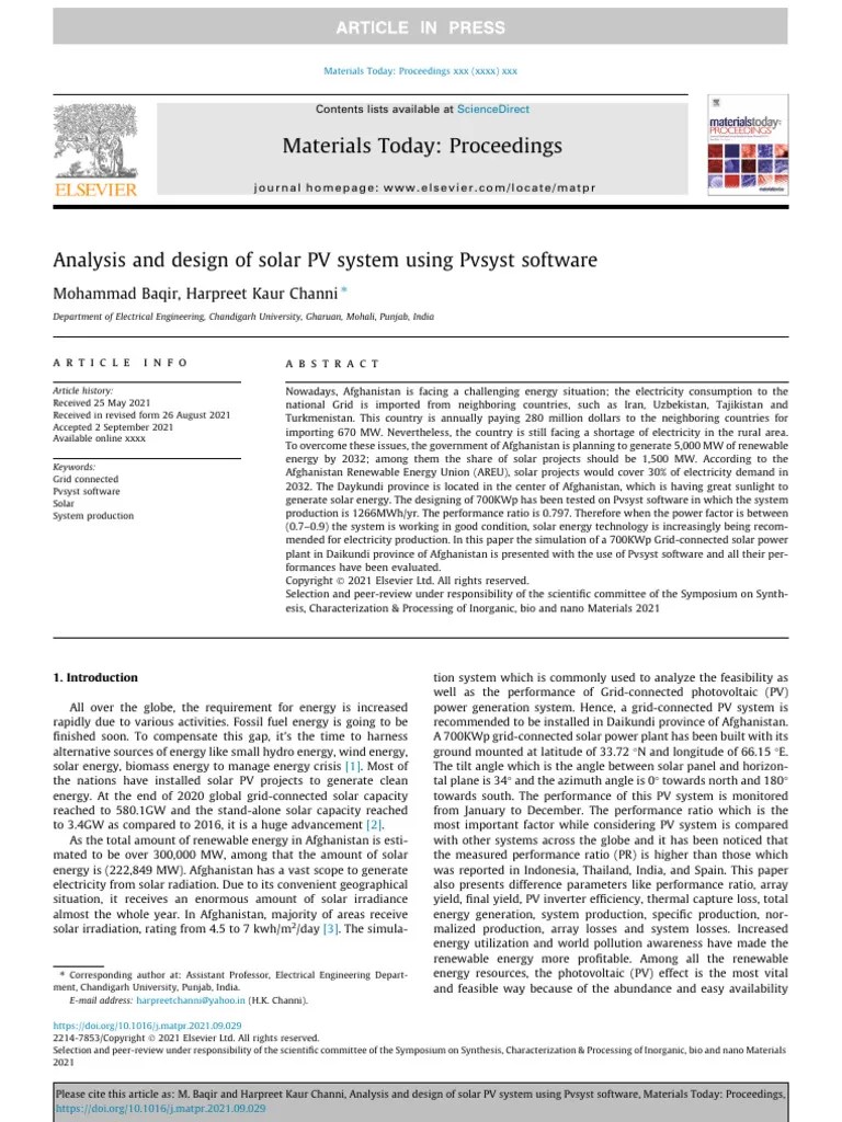 Analysis And Design Of Solar PV System Using Pvsyst Software | PDF | Photovoltaic System ...