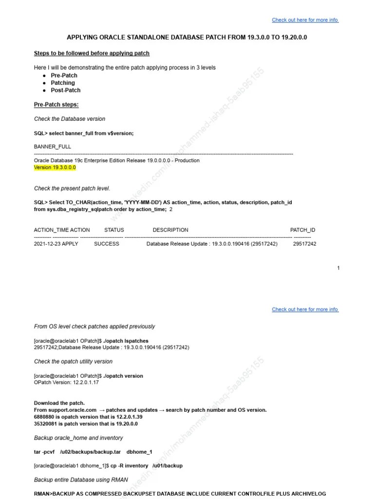 Patching Oracle Database | PDF | Databases | Oracle Corporation