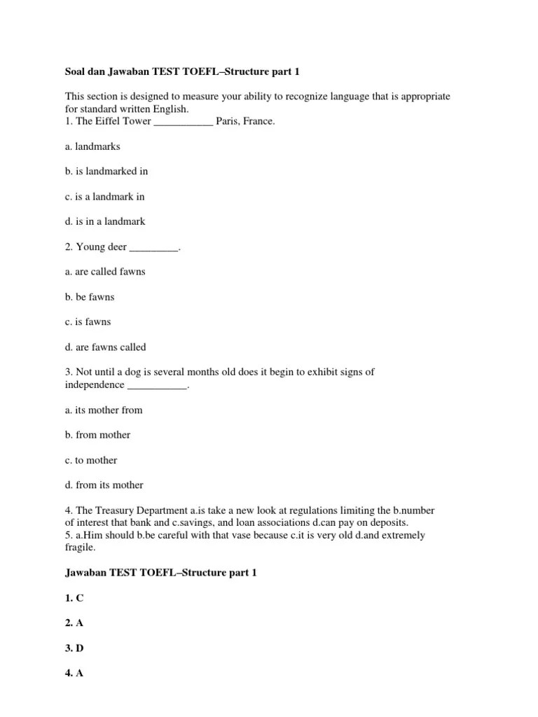 Berikut adalah latihan soal toefl yang bisa kamu kerjakan dengan gratis sebelum mengerjakan tes prediksi toefl online bersertifikat (english proficiency . Contoh Soal Toefl Gratis