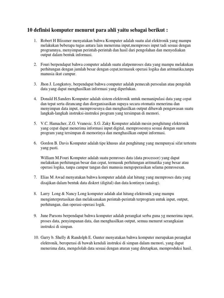 10 Definisi Komputer Menurut para Ahli Yaitu Sebagai Berikut | PDF