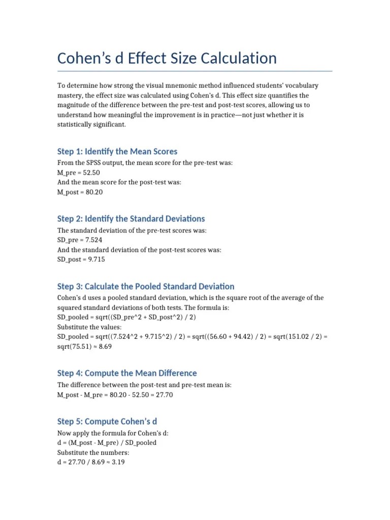 Cohens D Effect Size Calculation | PDF