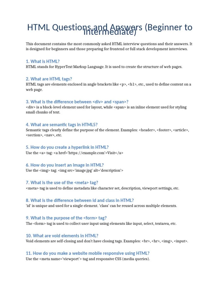 HTML Interview Questions Answers | PDF