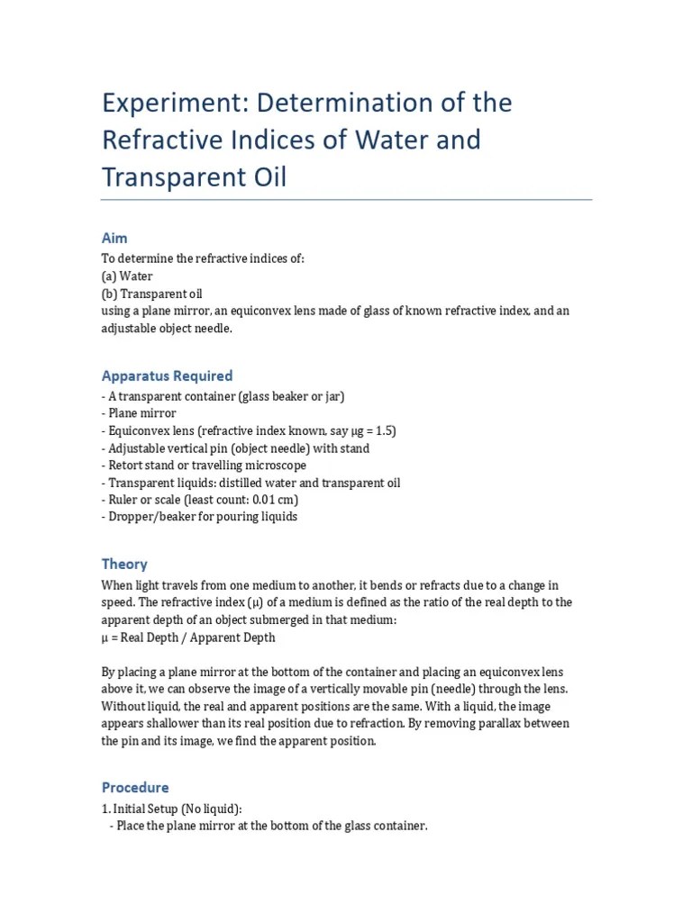 Refractive Index Experiment Report Expanded | PDF | Refractive Index ...