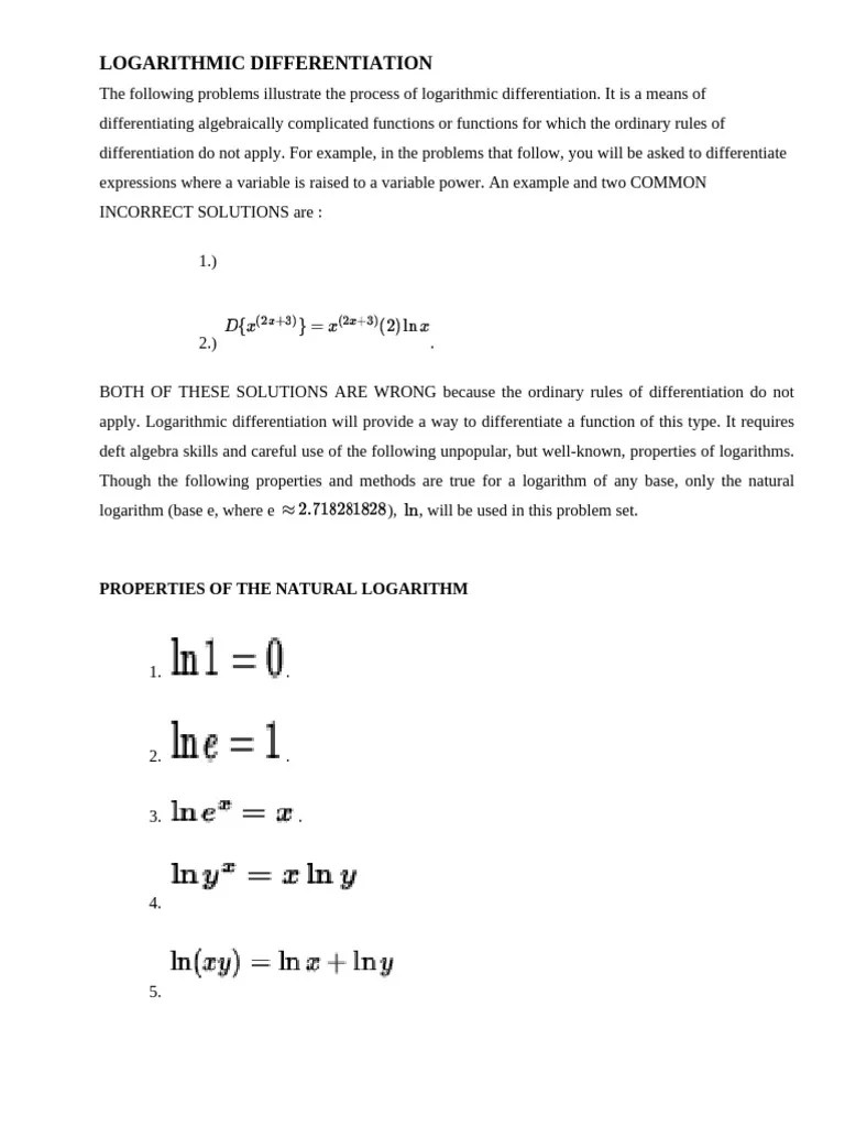 Logarithmic Differentiation | PDF | Derivative | Equations