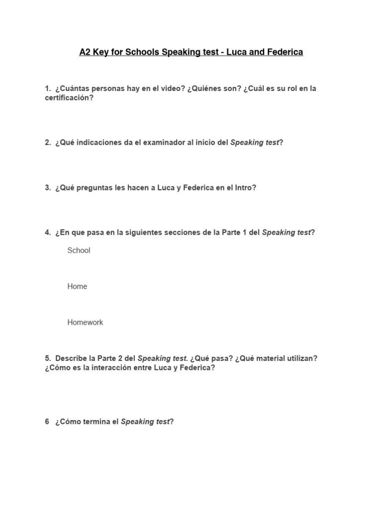 A2KeySchools SpeakingTest - LucaFederica | PDF