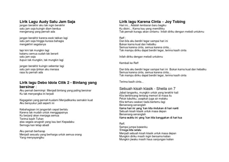 Ku ingin tetap di sini Lirik Lagu Audy Satu Jam Saja Pdf