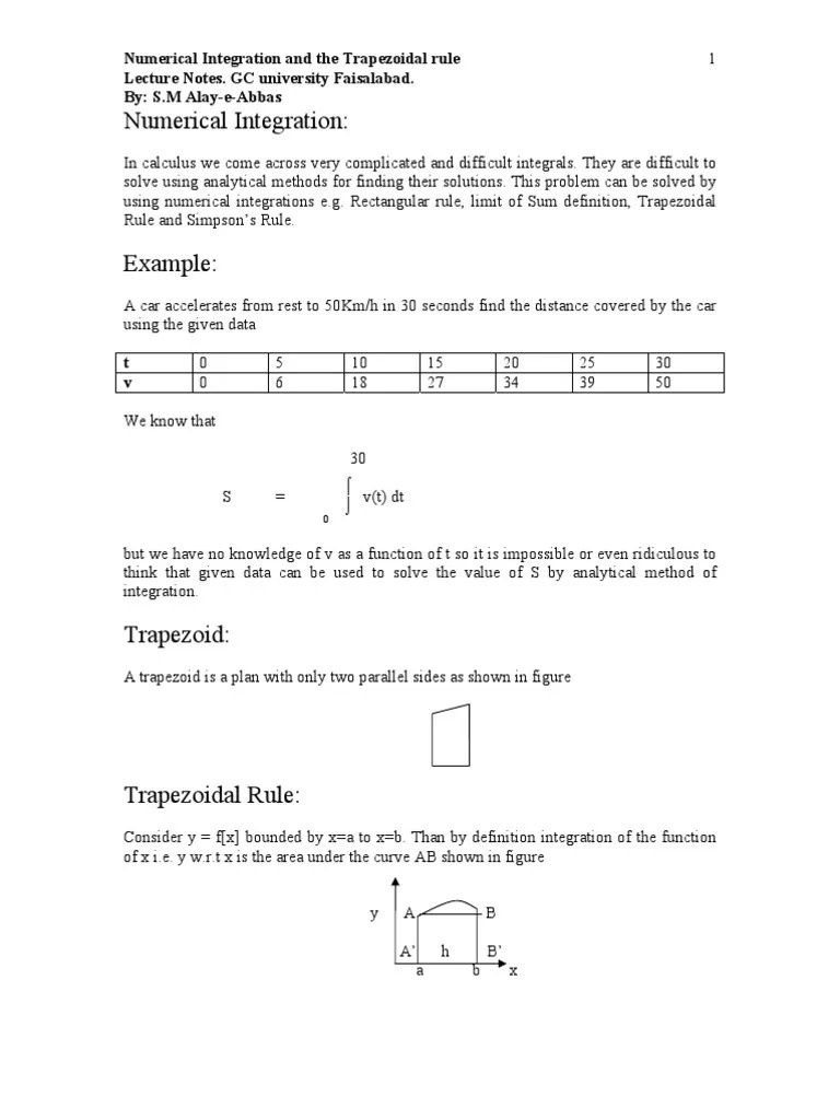 Trapezoidal Rule Notes | PDF | Integral | Mathematical Concepts