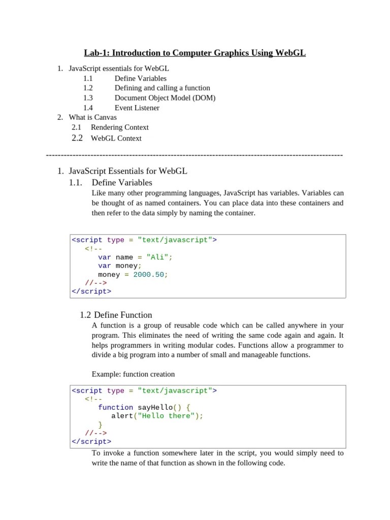 Lab1 Introduction To Computer Graphics Using WebGL | PDF | Document ...