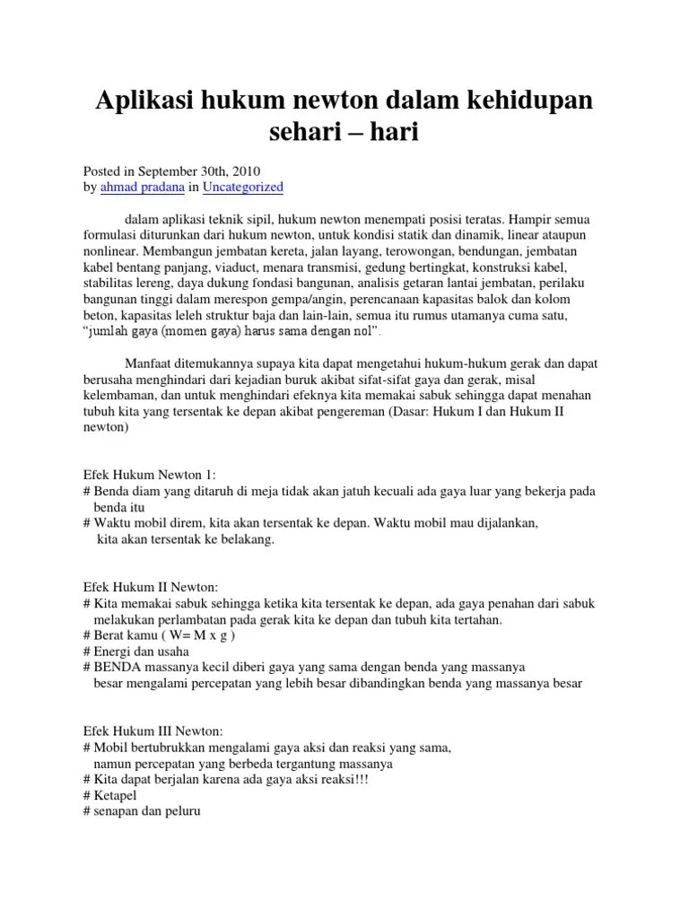 Contoh Hukum 2 Newton Dalam Kehidupan Sehari Hari – Berbagai Contoh