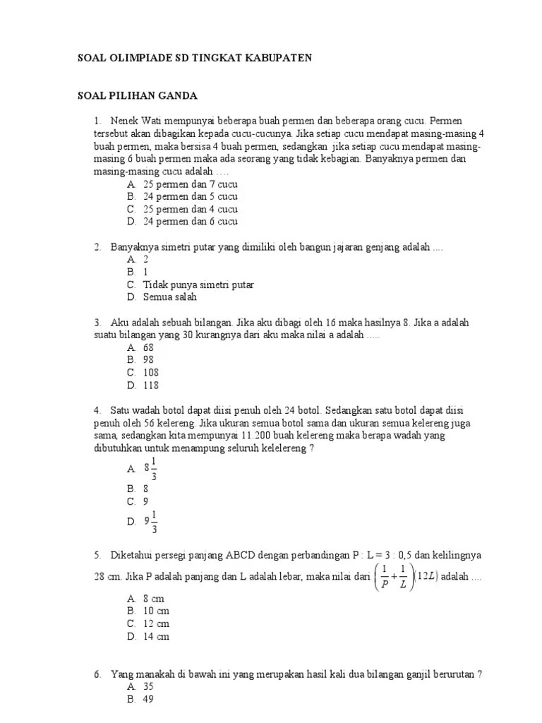 25 soal dan jawaban ujian akhir bahasa indonesia smp. Contoh Soal Soal Matematika Osn Tingkat Sd