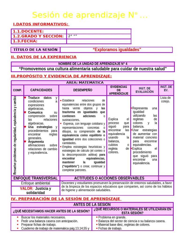 Sesión Exploramos Igualdades Con Balanzas - Maestra Janet | PDF ...