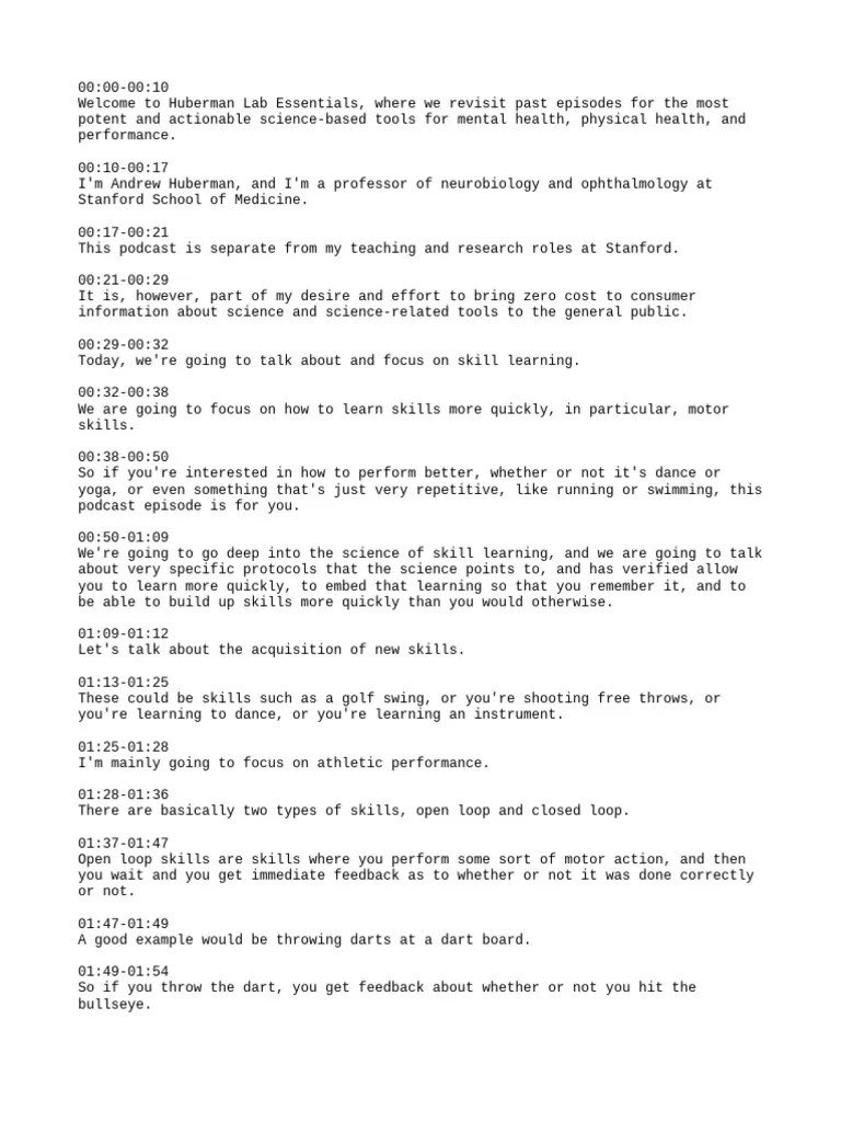 AH-How To Learn Skills Faster - Huberman Lab Essentials | PDF ...