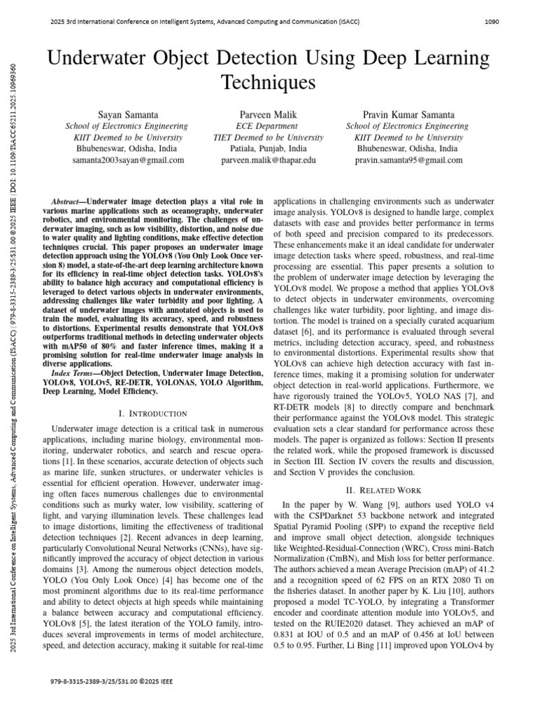 Underwater Object Detection Using Deep Learning Techniques | PDF | Deep ...