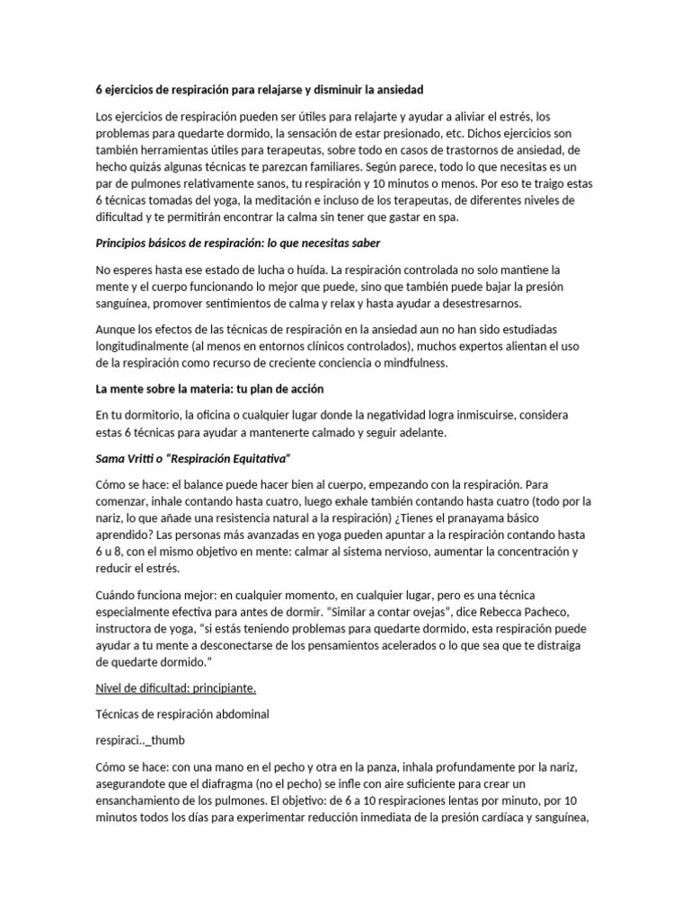 6 Ejercicios De Respiración Para Relajarse Y Disminuir La Ansiedad | PDF | Respiración | Orgasmo