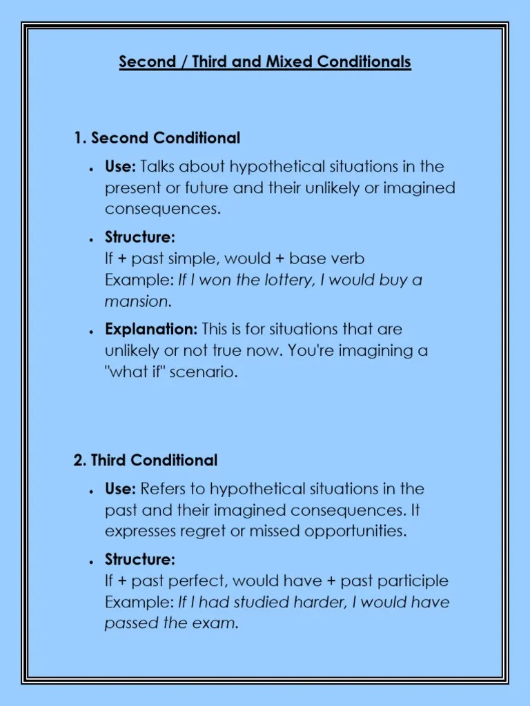 Second Third And Mixed Conditionals Pdf
