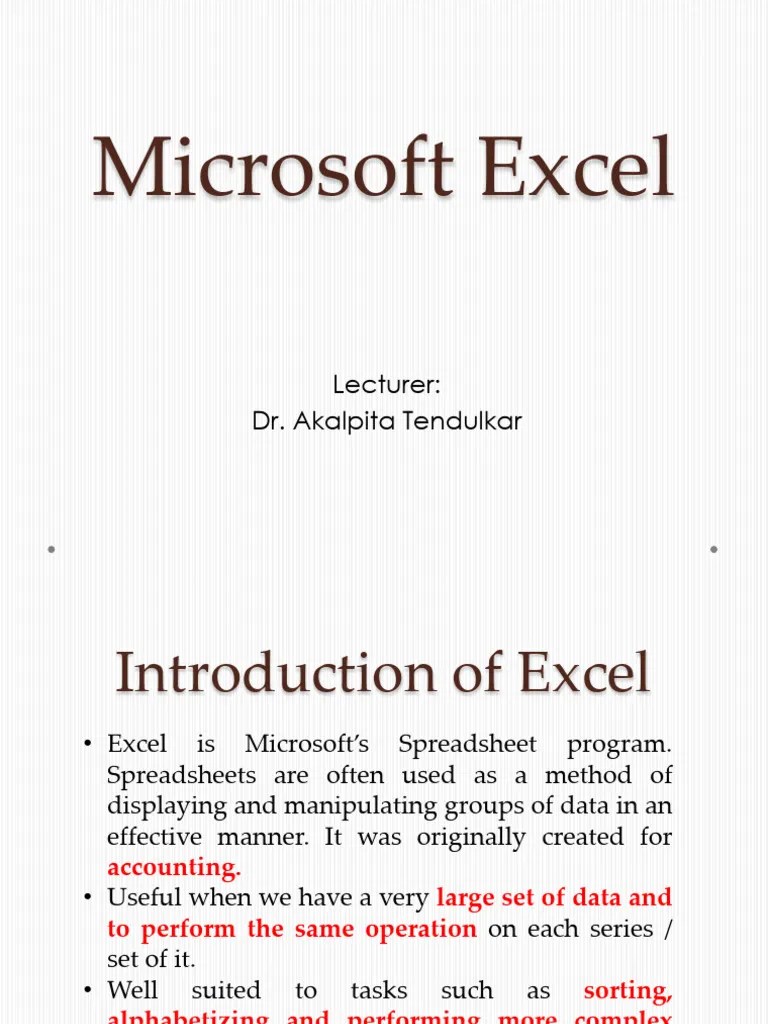 Lecture 4 Microsoft Excel Pdf Microsoft Excel Spreadsheet