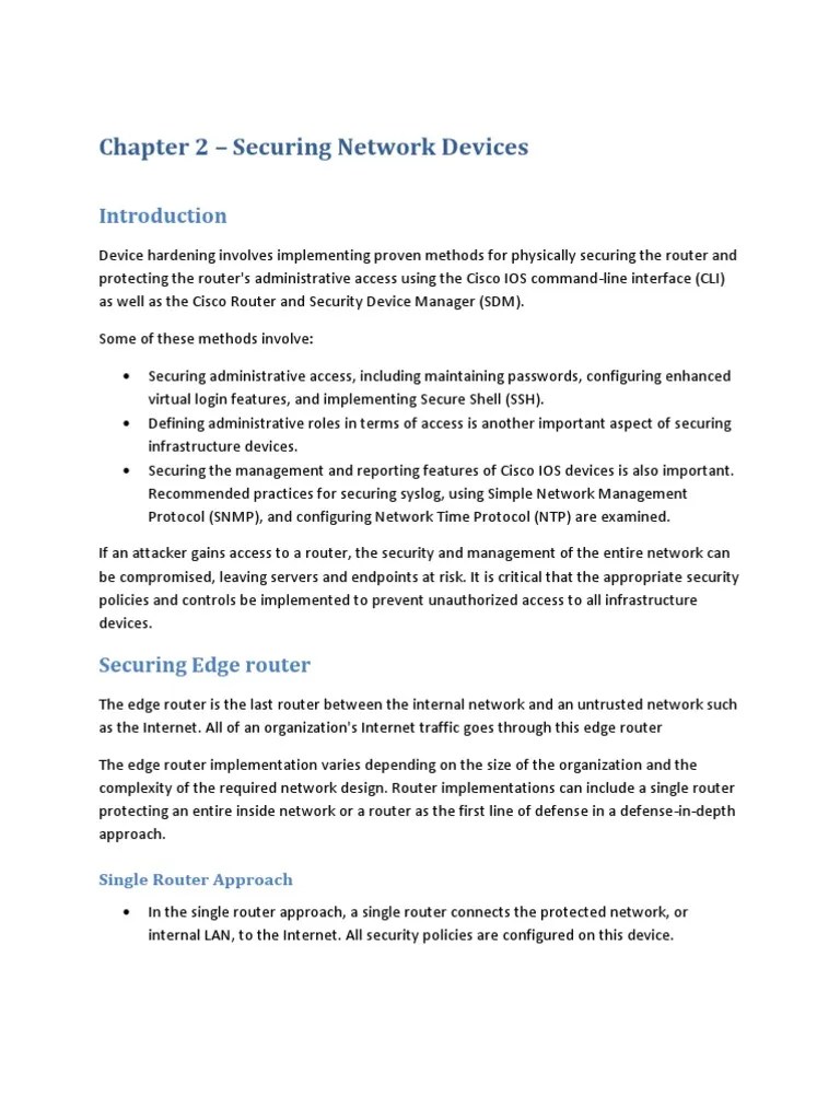 Chapter 2 - Securing Network Devices | PDF | Computer Network | Router ...
