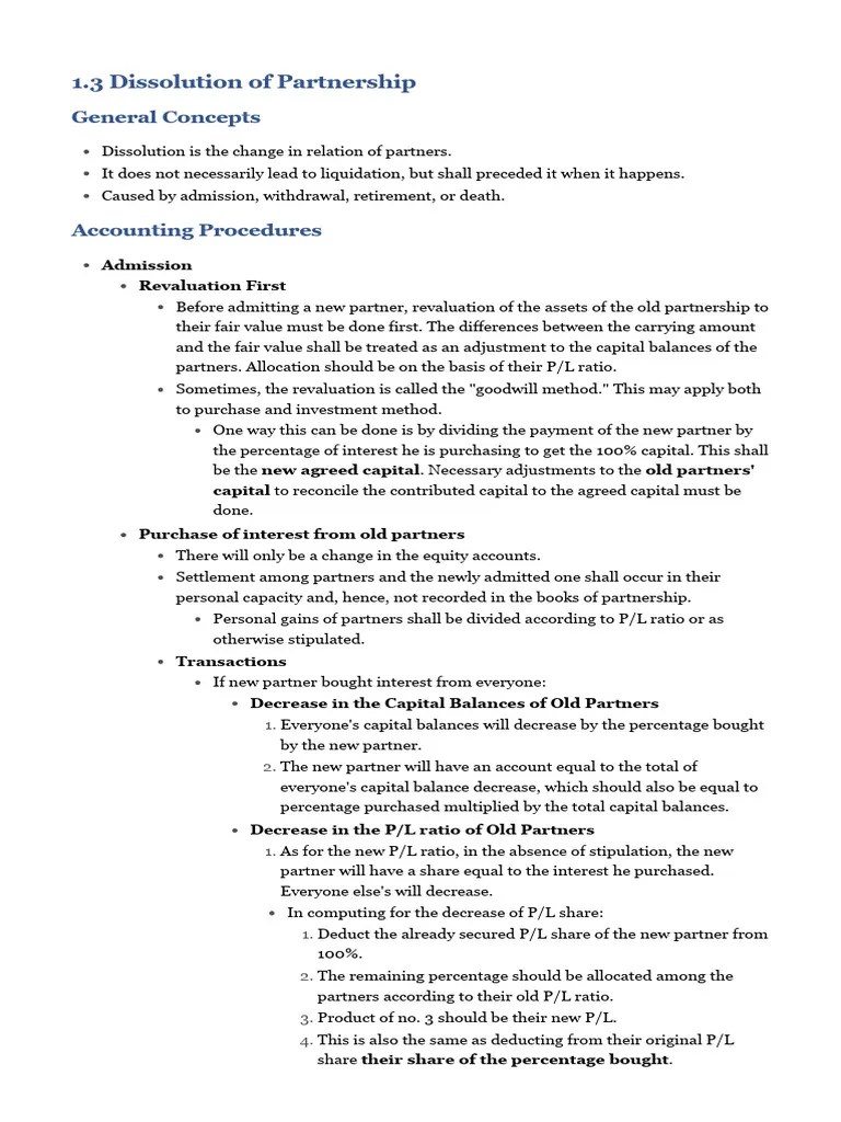 Simplified Accounting For Dissolution Of Partnership Pdf Interest