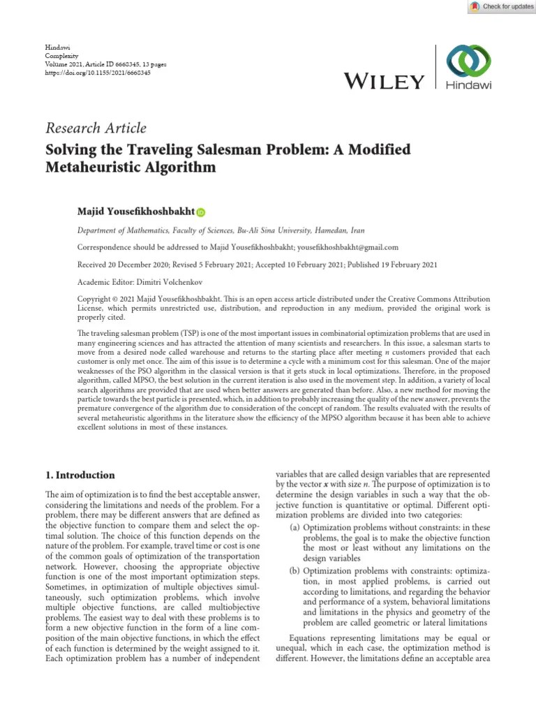 Complexity - 2021 - Yousefikhoshbakht - Solving The Traveling Salesman ...