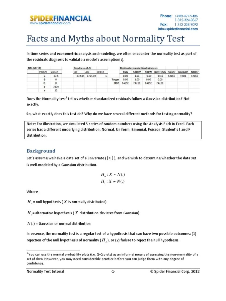 Normality Test In Excel | PDF | Normal Distribution | Statistical ...
