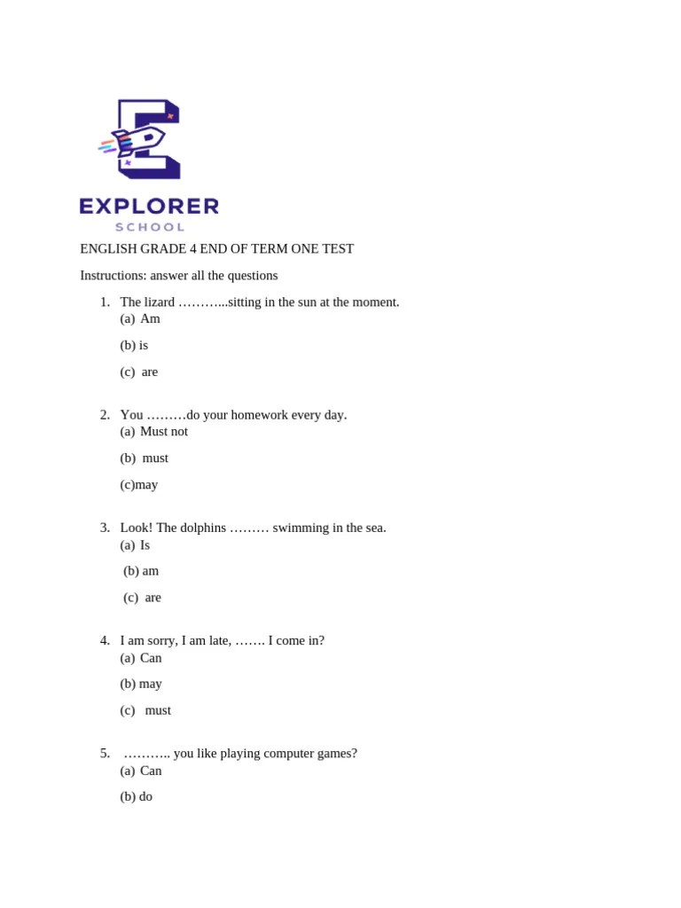 Grade 4 End Of Term One Test 5 Pdf