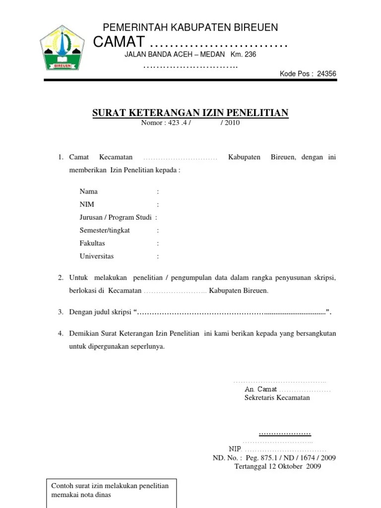 Surat balasan izin penelitian dari perusahaan. Surat Keterangan Izin Penelitian Pdf
