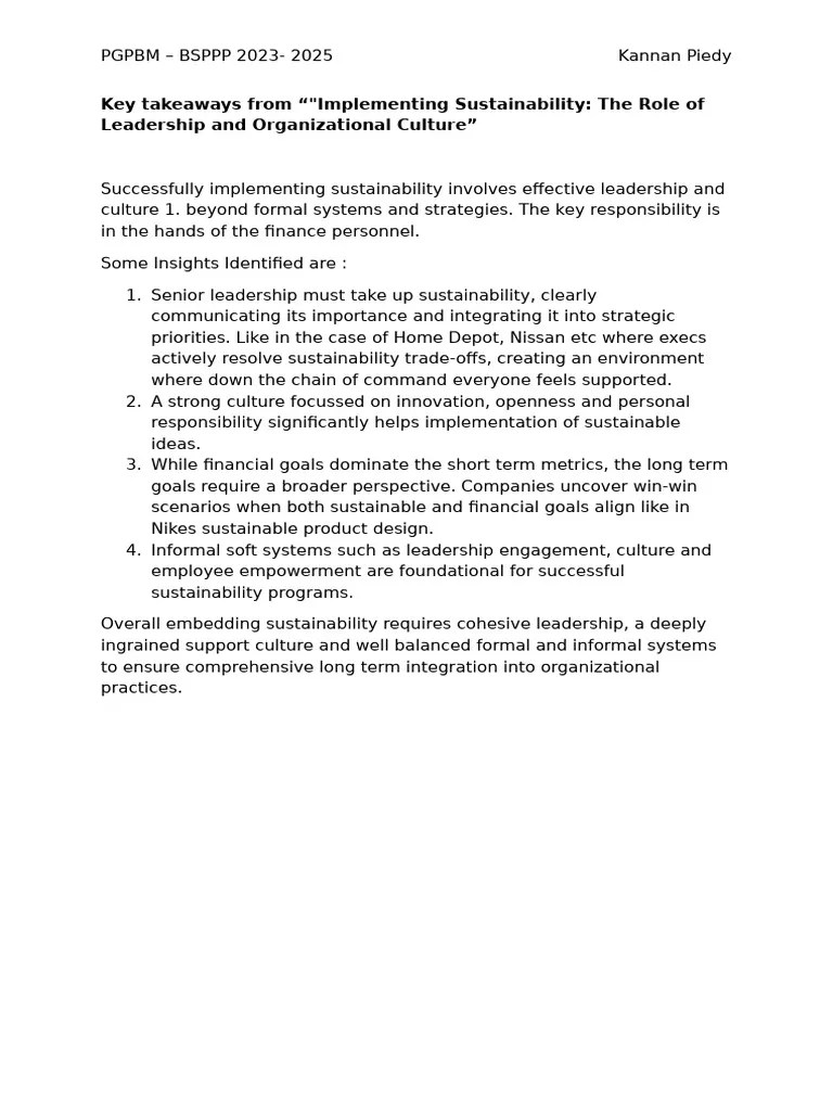 Implementing Sustainability | PDF