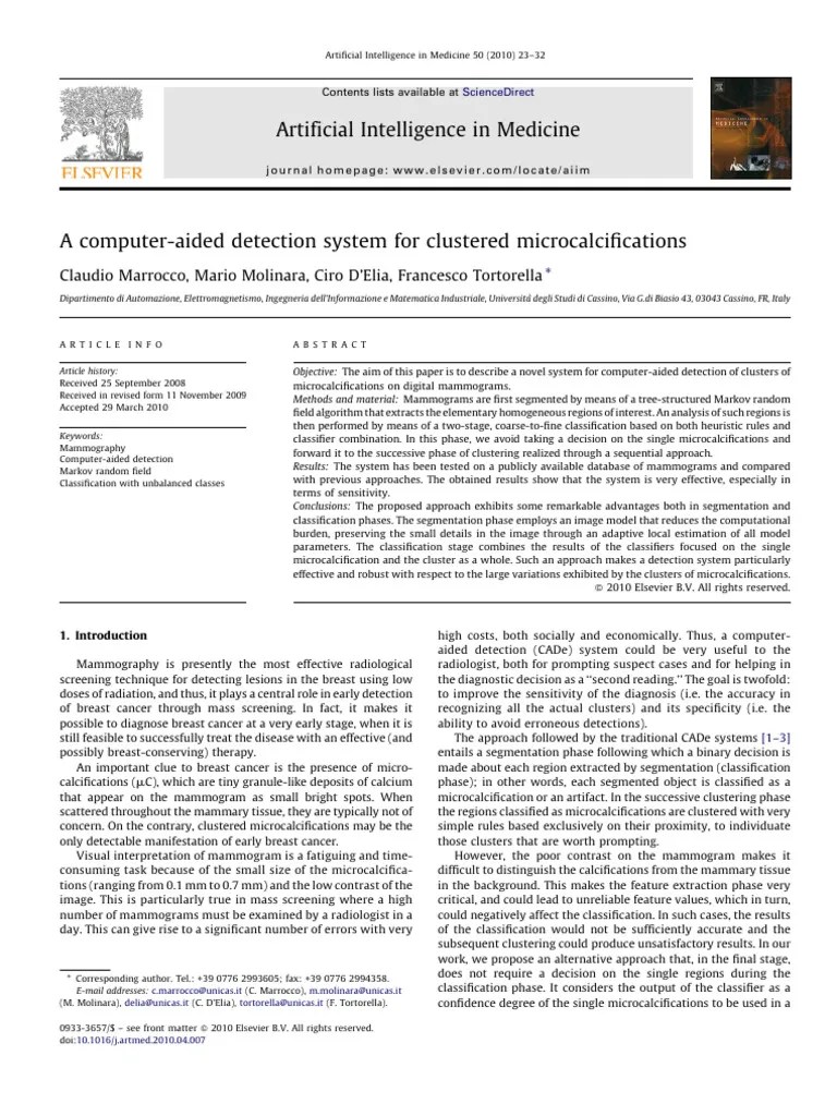 A Computer-Aided Detection System For Clustered Microcalcifications | PDF | Image Segmentation ...