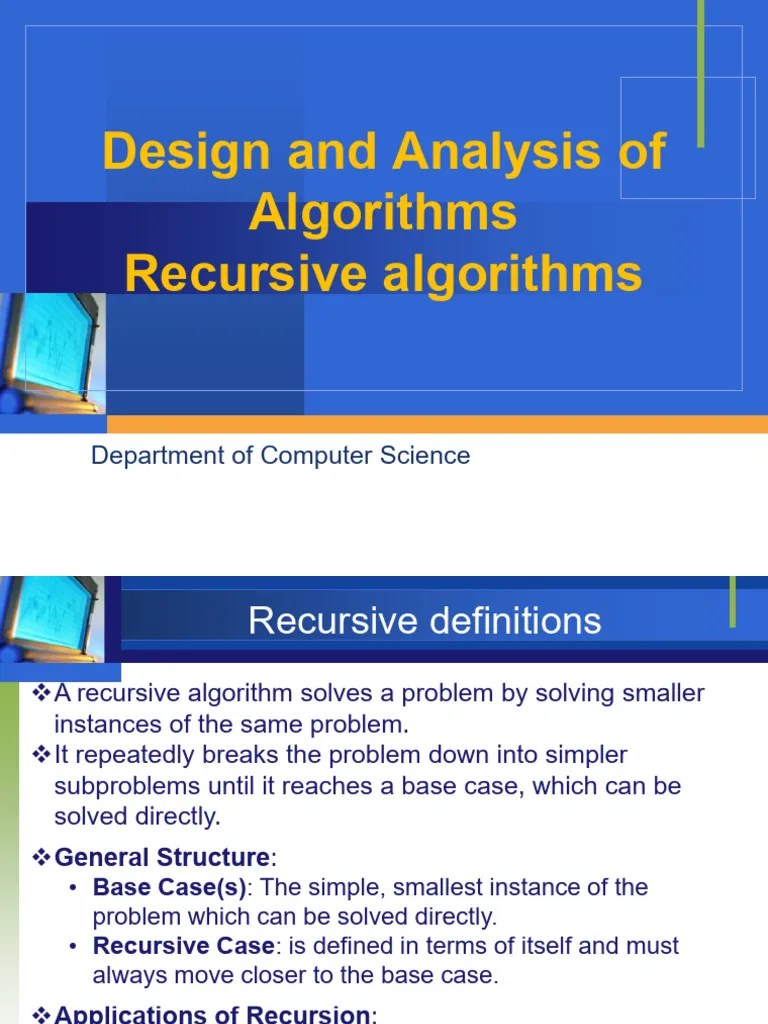 Lecture 4 - Recursive Algorithms | PDF | Recursion | Recurrence Relation