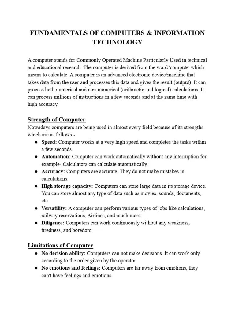 Fundamentals Of Computers Information Technology Pdf Integrated