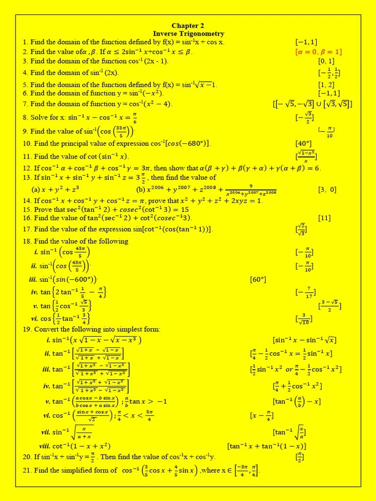 Inverse Trigonometric Functions 2025-26'0 | PDF | Trigonometric ...