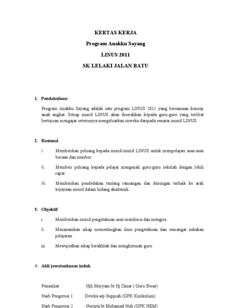 Linus merupakan program intervensi yang dirangka untuk membolehkan murid memperoleh asas literasi (bahasa malaysia) dan asas numerasi (matematik) semasa di sekolah rendah. Kertas Kerja Program Annakku Sayang Linus 2011 Pdf
