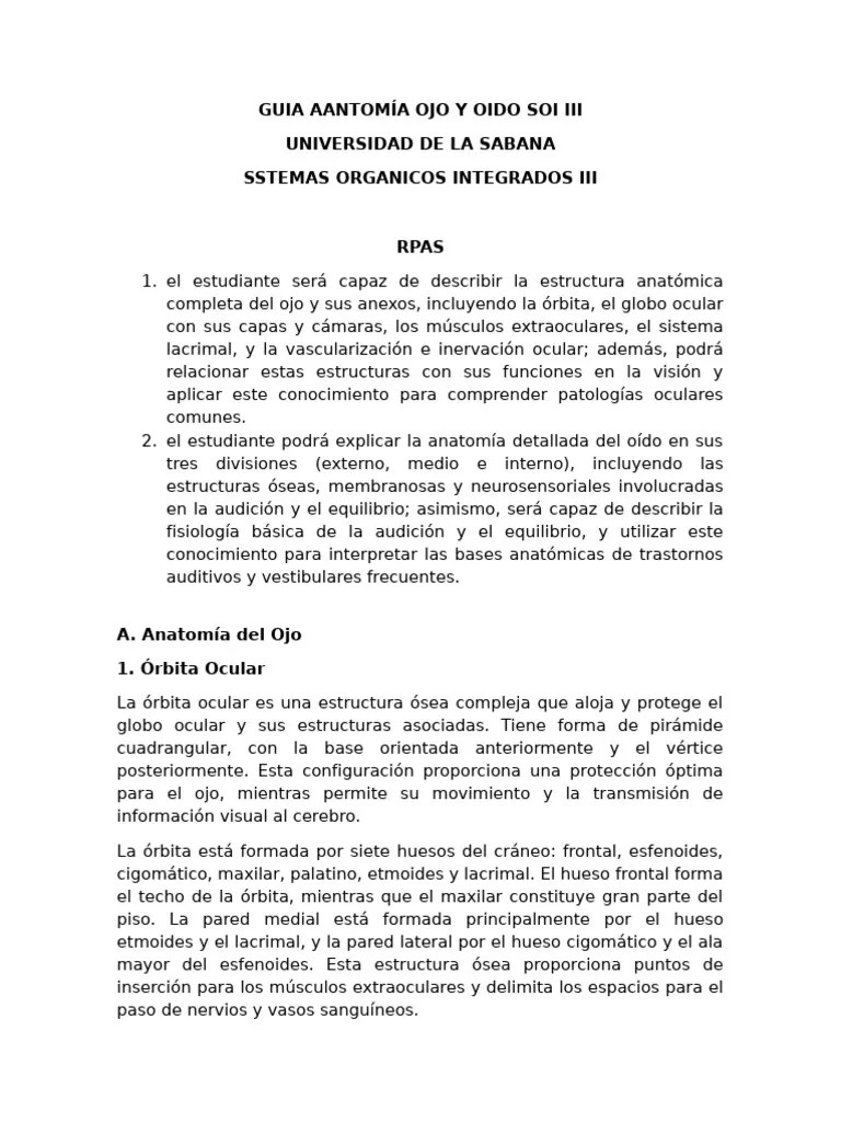 Guia Anatomia Organos De Los Sentidos Ojo Y Oido Pdf Oído Ojo Humano