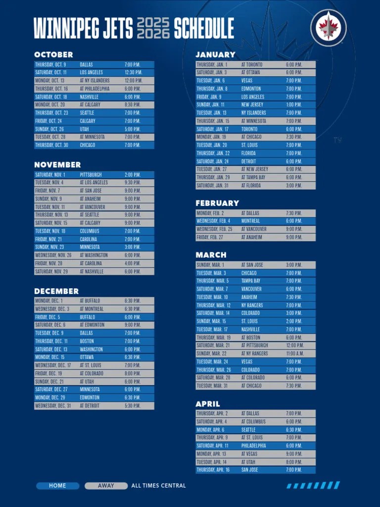Winnipeg Jets 2025 26 Schedule PDF Ice Hockey National Hockey League 1