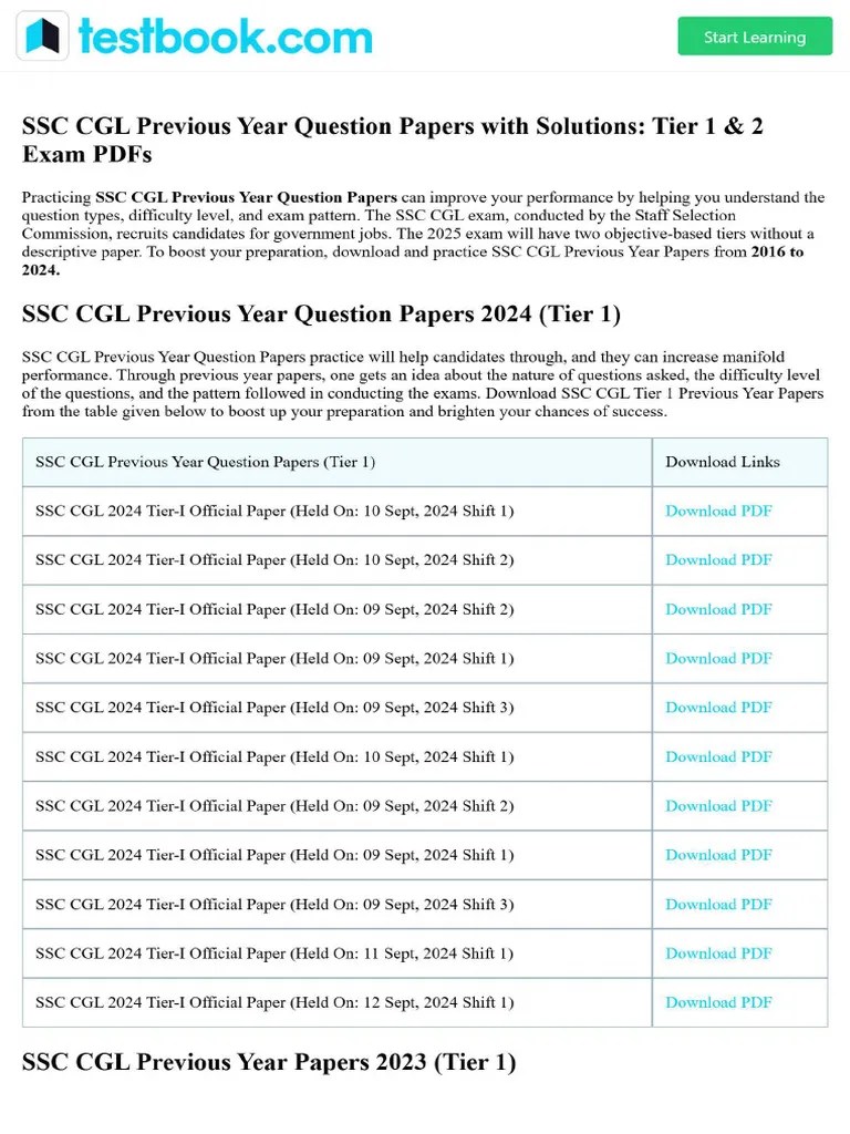 SSC CGL Previous Year Question Papers With Solutions - Tier 1 & 2 Exam ...