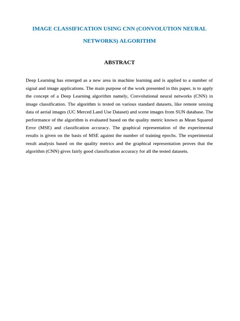 Image Classification Using CNN (Convolution Neural Networks) Algorithm | PDF | Deep Learning ...