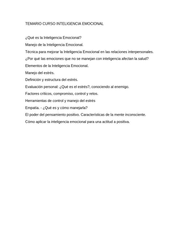 Temario Curso Inteligencia Emocional | PDF