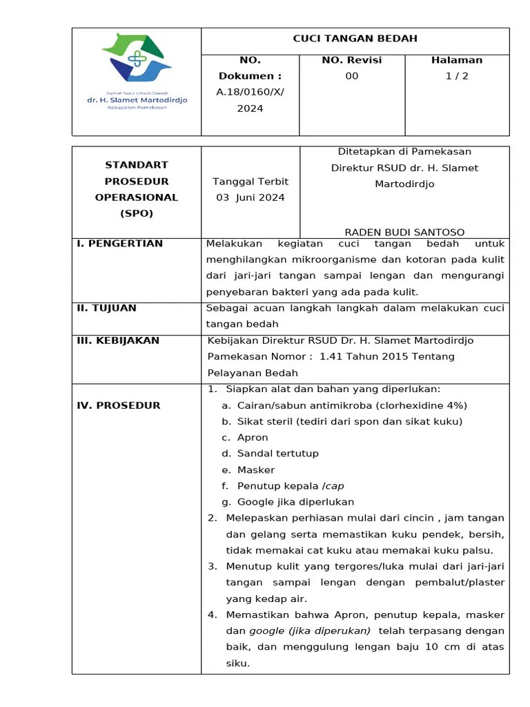 Spo Cuci Tangan Bedah Pdf