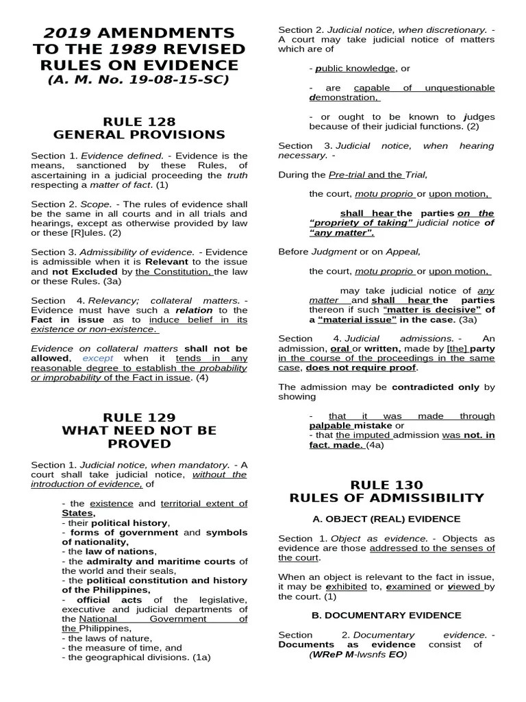 2019 Amendments To The 1989 Revised Rules On Evidence | PDF | Hearsay ...