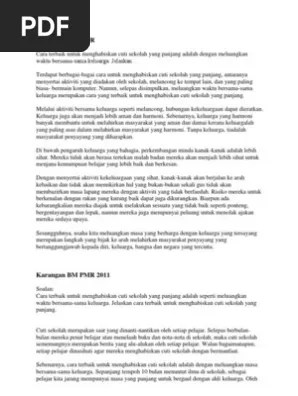 Cara memanfaatkan cuti sekolah dengan aktiviti berfaedah. Karangan Bm Pdf