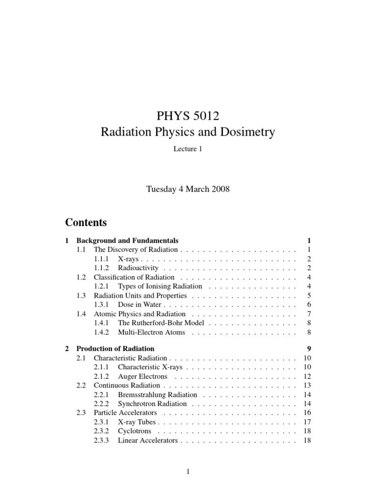 An Introduction To Radiation Physics: Fundamental Concepts And ...