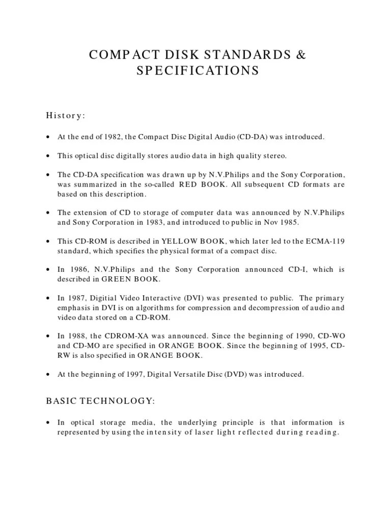 Compact Disk Standards & Specifications: History | PDF | Compact Disc ...