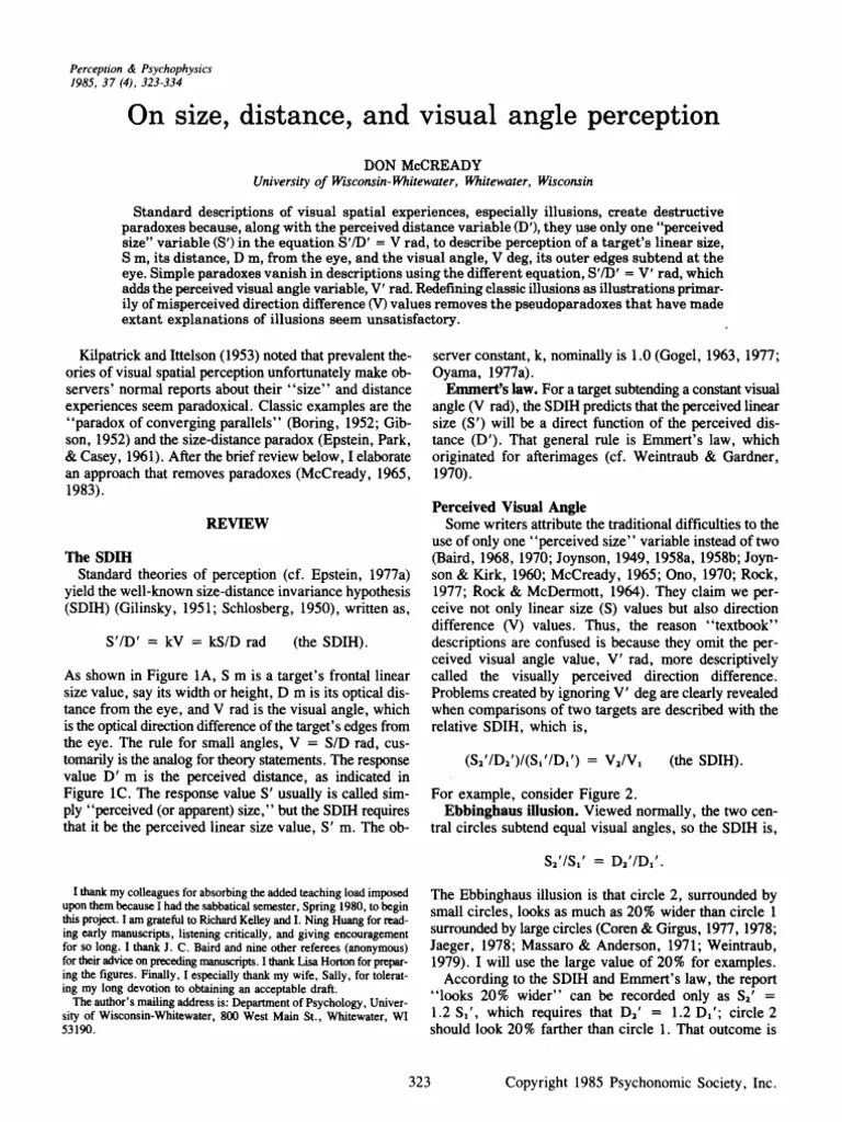 On Size, Distance, And Visual Angle Perception: University Of Wisconsin ...